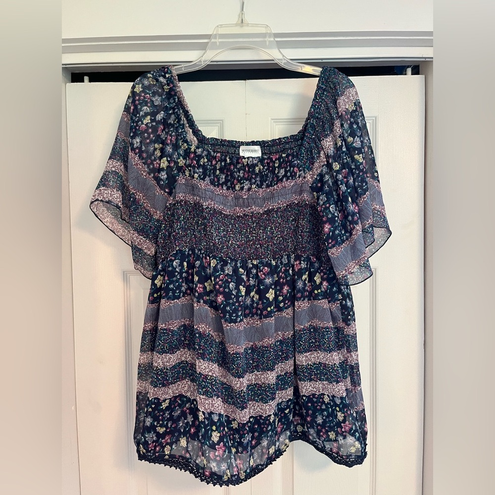 Motherhood Maternity Navy Floral Blouse
